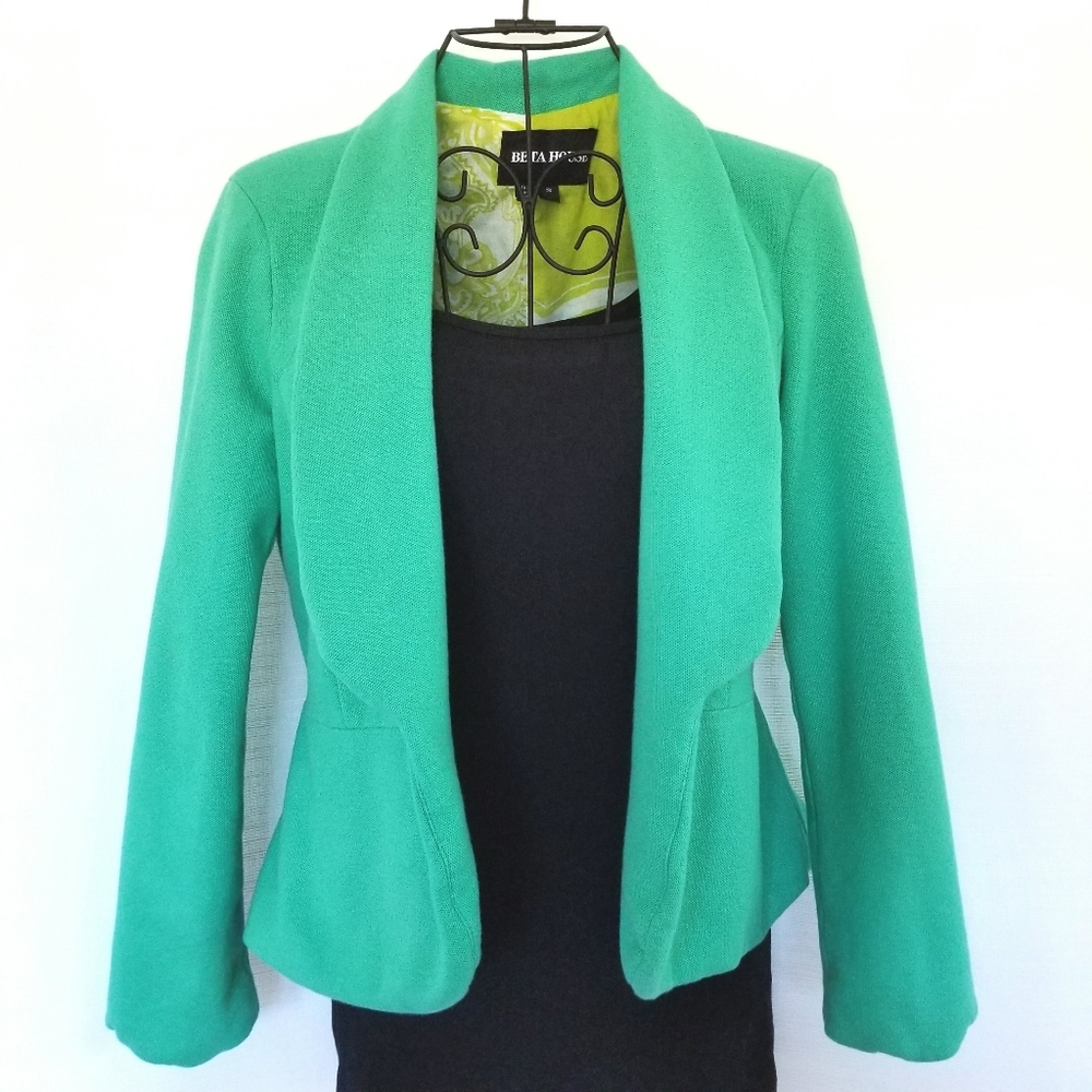 Beta House Small Green Peplum Blazer Jacket With Floral Lining